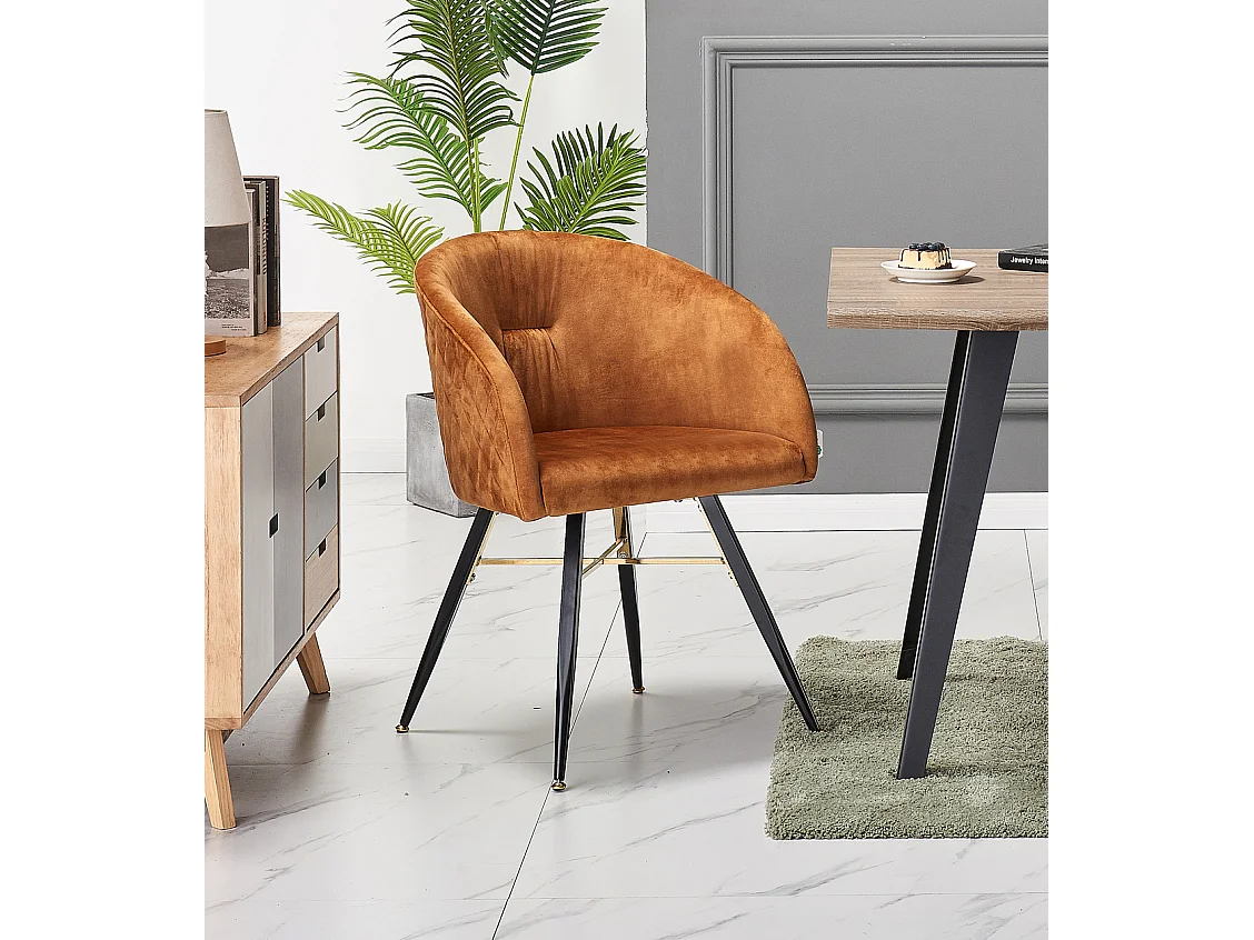 VITTORIO DUKE - Ensemble Table à Manger Blanche + 4 Chaises en Velours Marron - Style Contemporain