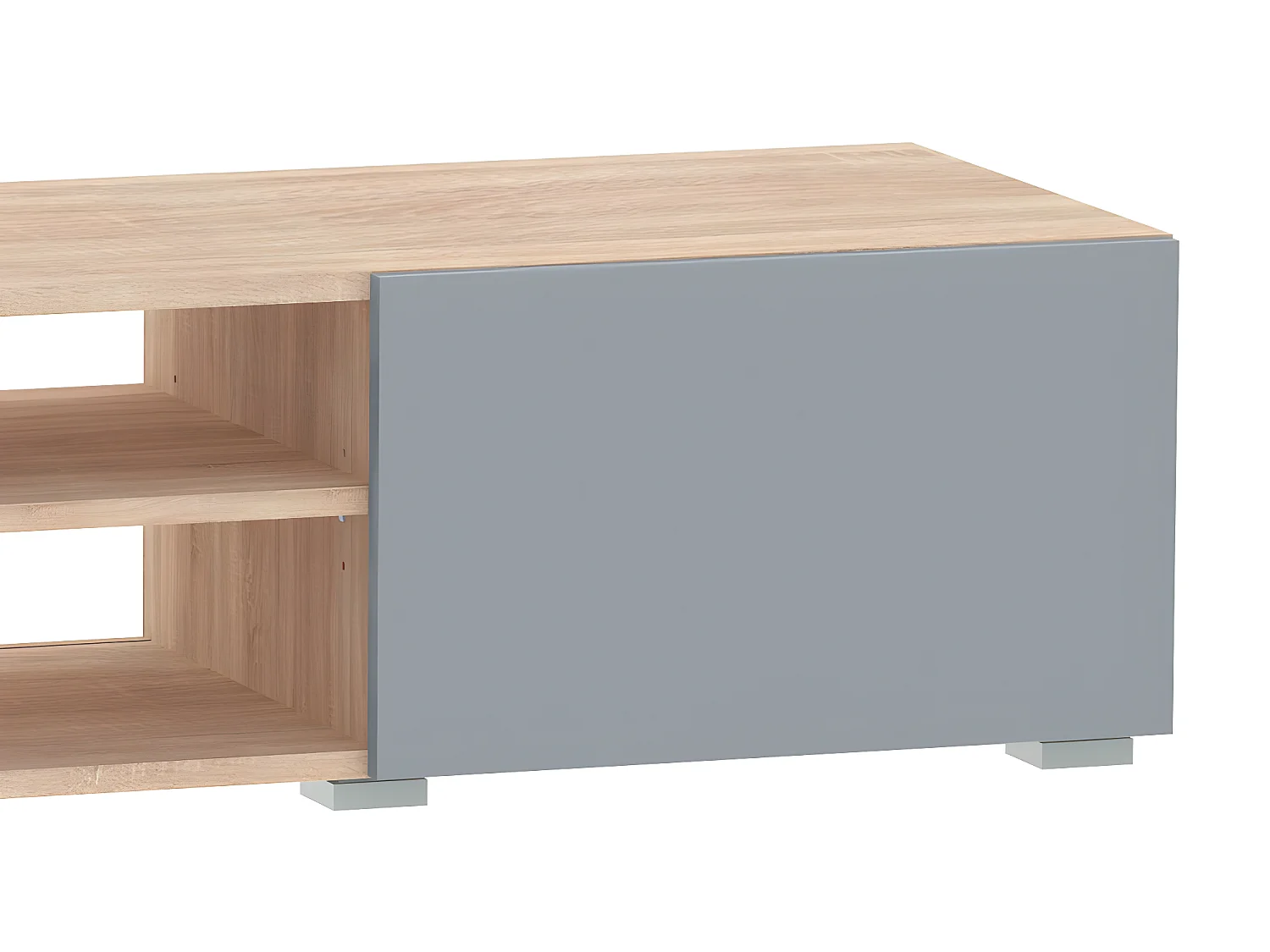 Meuble TV PODIUM 2 niches - chêne et gris céladon - TEMAHOME