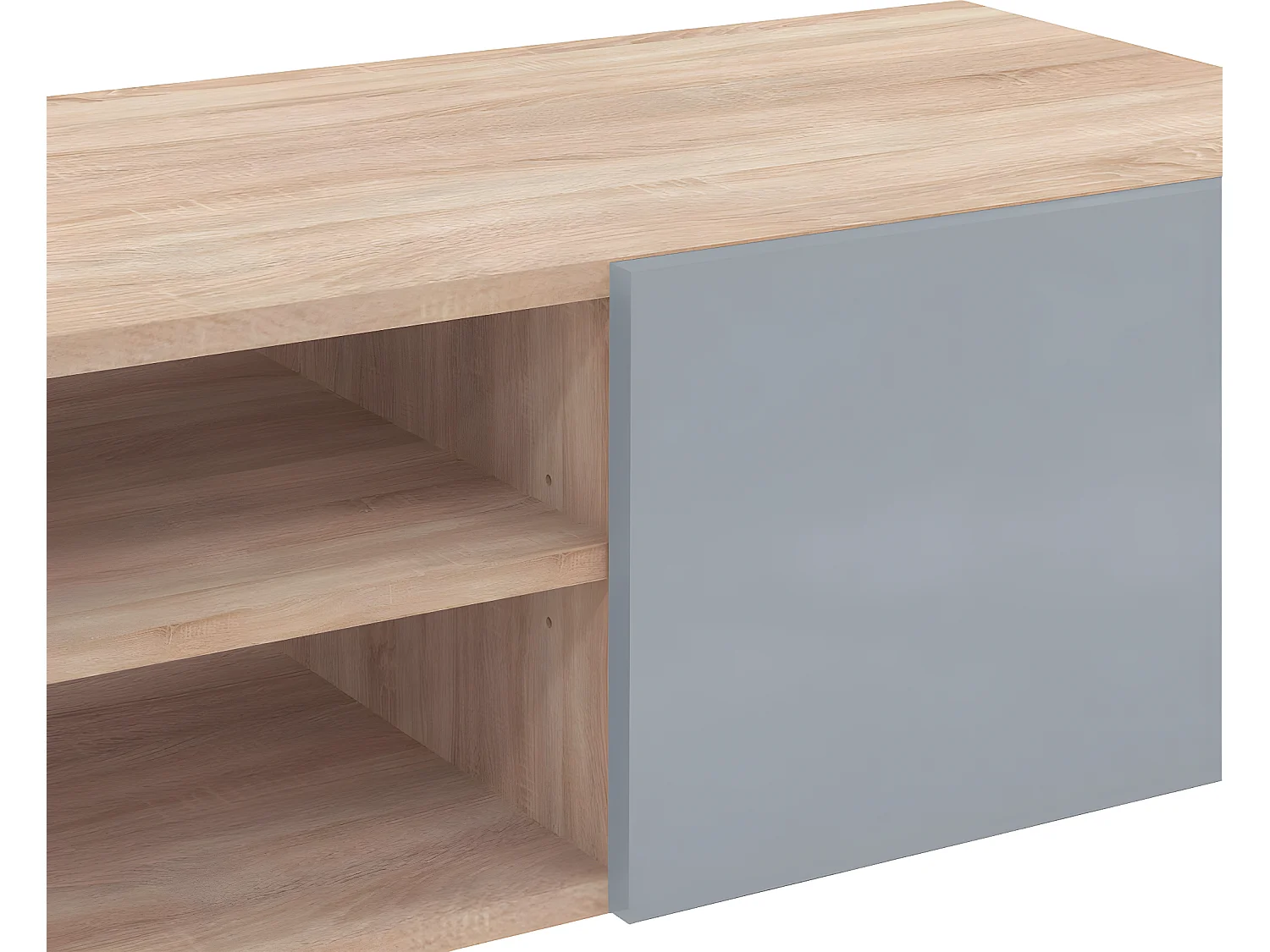 Meuble TV PODIUM 4 niches - chêne et gris céladon - TEMAHOME