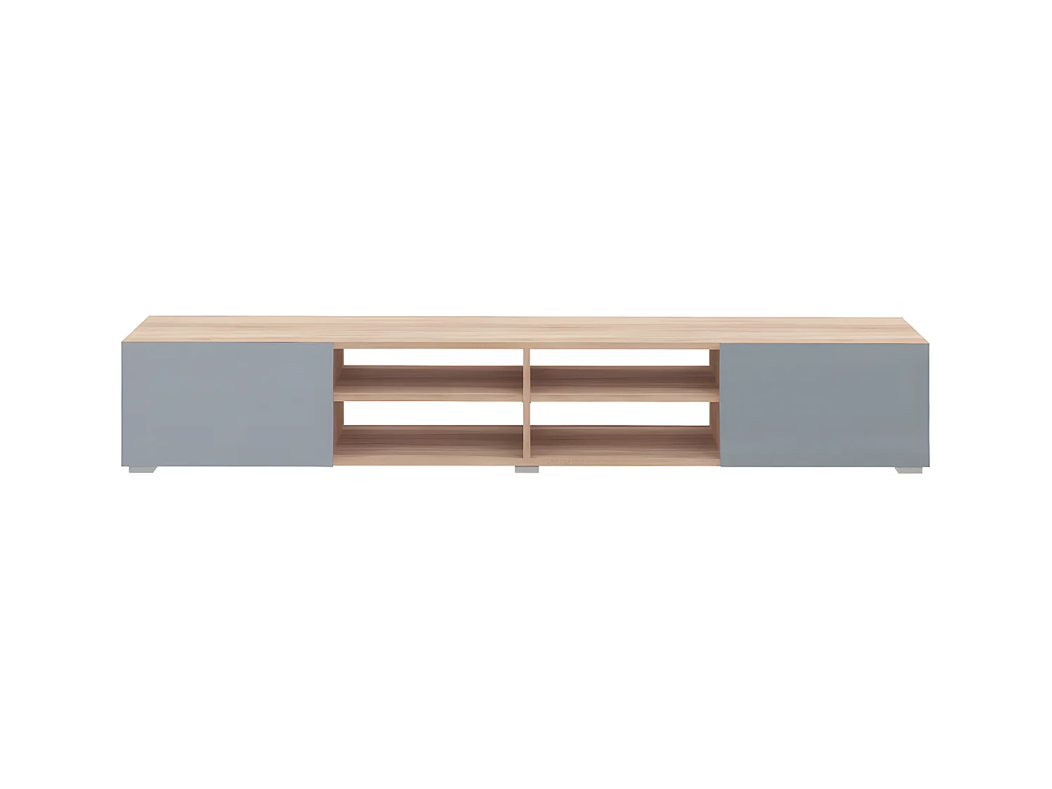 Meuble TV PODIUM 4 niches - chêne et gris céladon - TEMAHOME