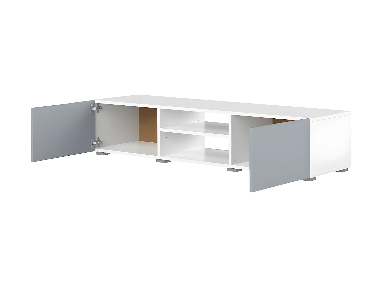 Meuble TV PODIUM 2 niches - blanc et gris céladon - TEMAHOME