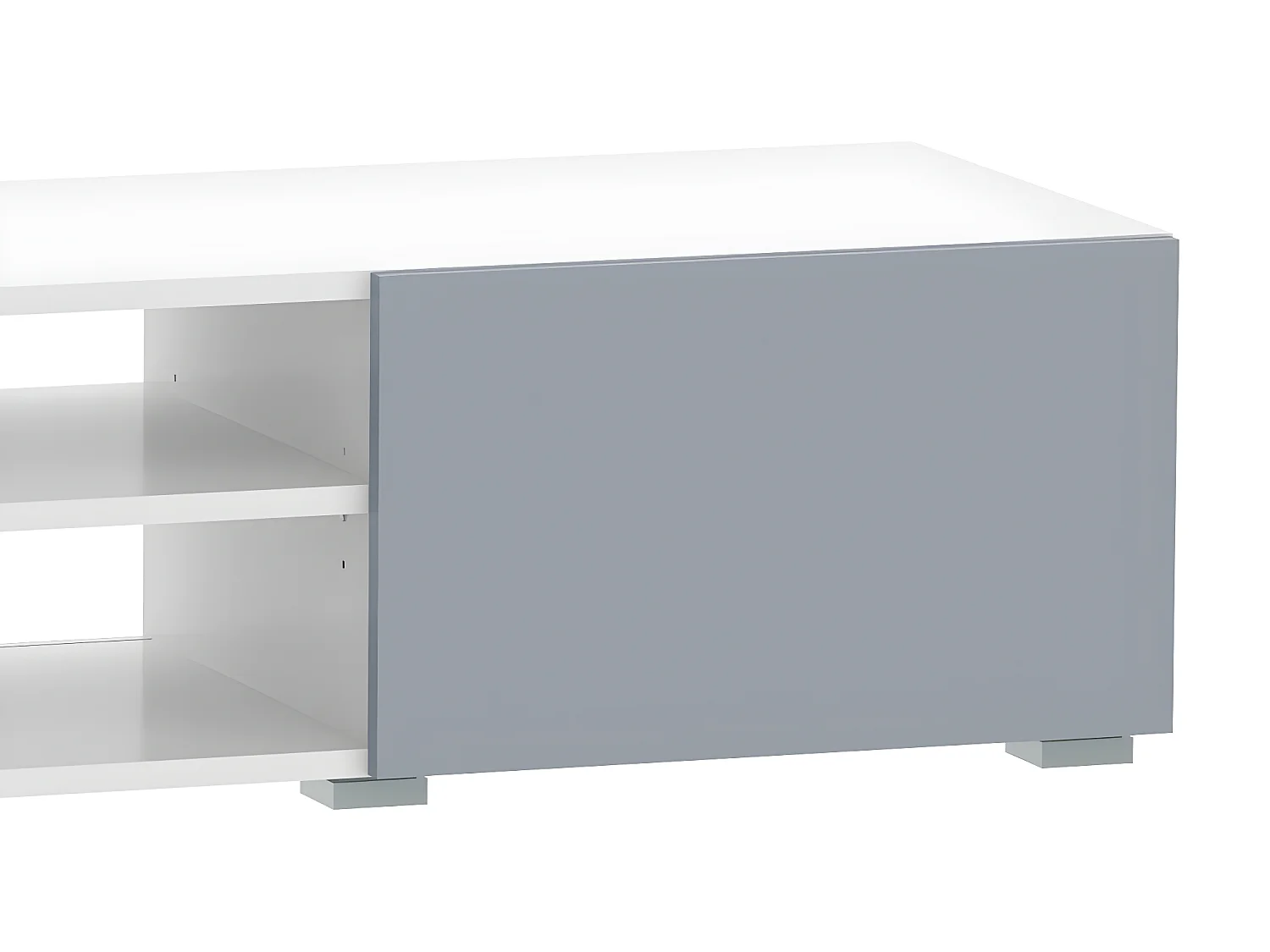 Meuble TV PODIUM 2 niches - blanc et gris céladon - TEMAHOME