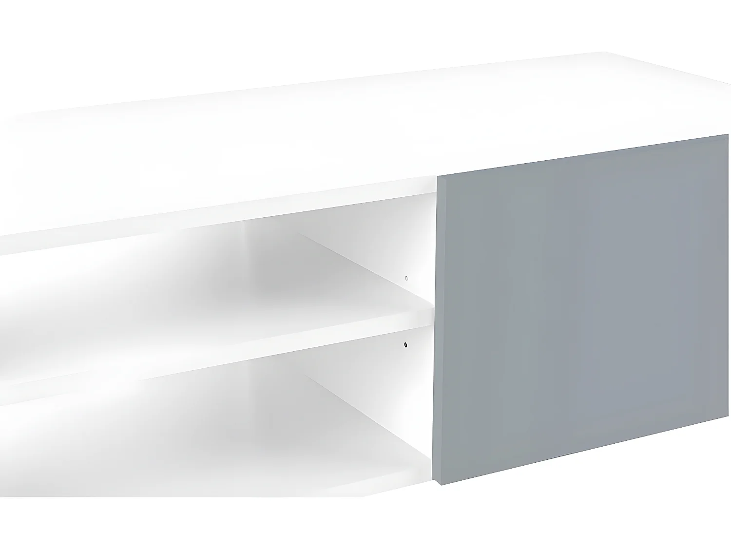 Meuble TV PODIUM 4 niches - blanc et gris céladon - TEMAHOME