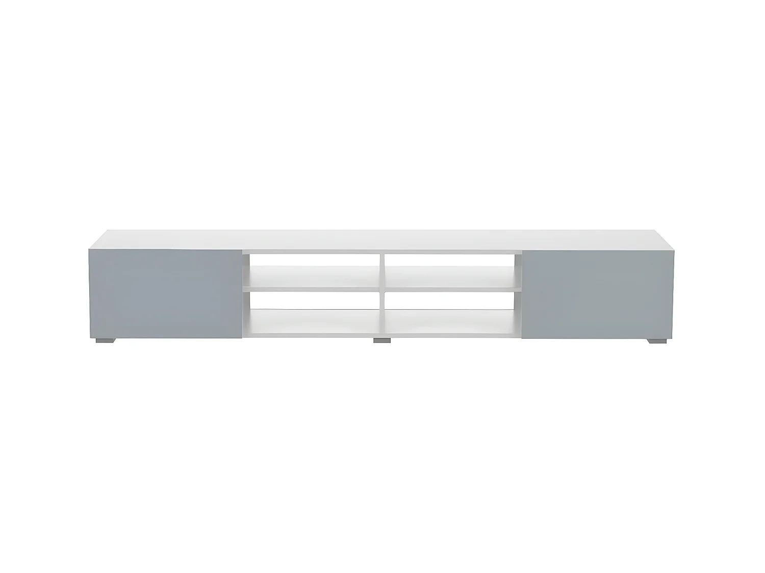 Meuble TV PODIUM 4 niches - blanc et gris céladon - TEMAHOME