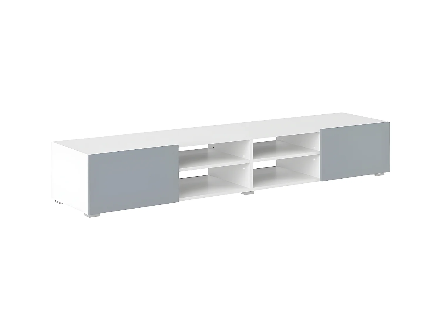 Meuble TV PODIUM 4 niches - blanc et gris céladon - TEMAHOME