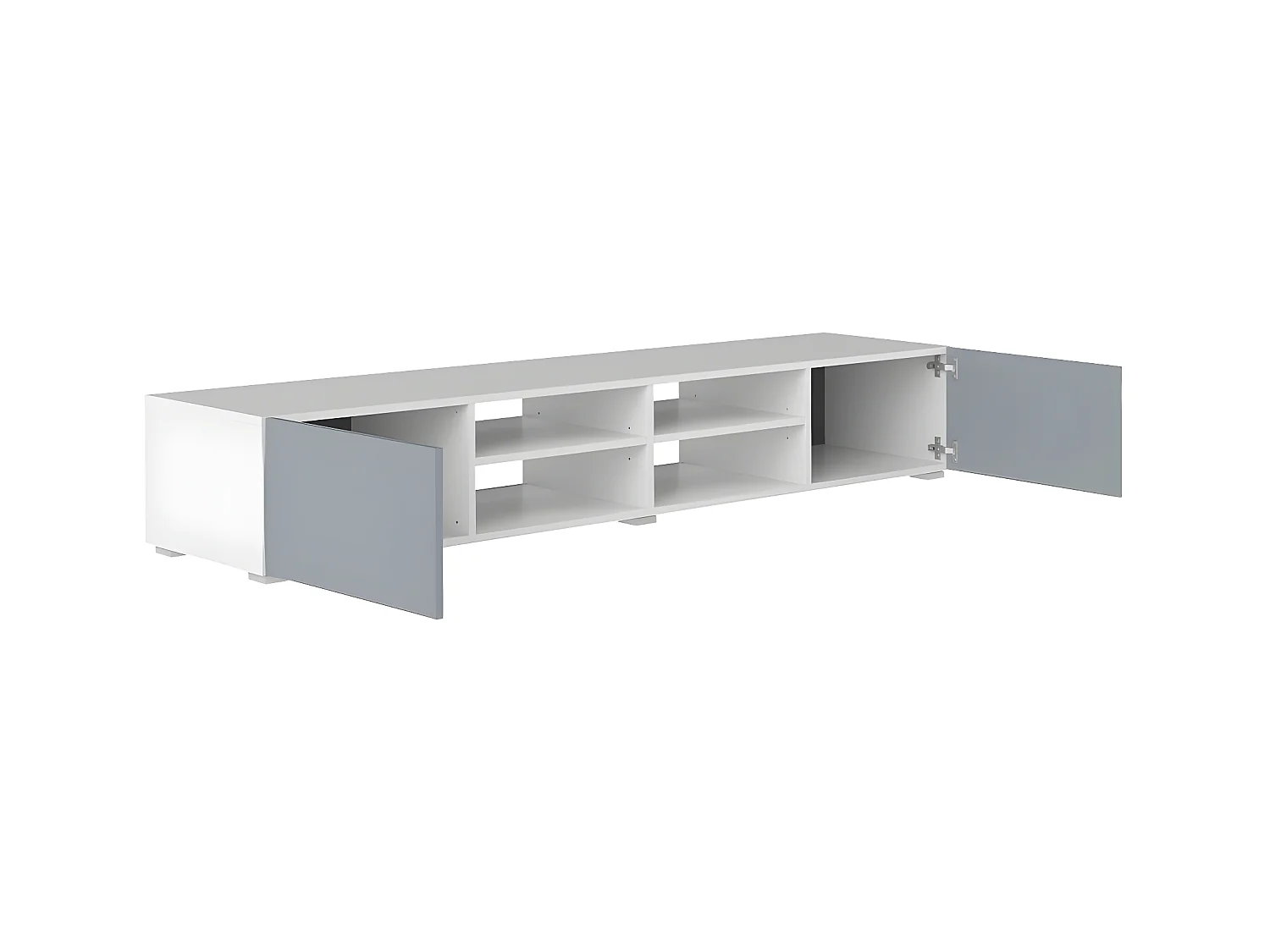 Meuble TV PODIUM 4 niches - blanc et gris céladon - TEMAHOME