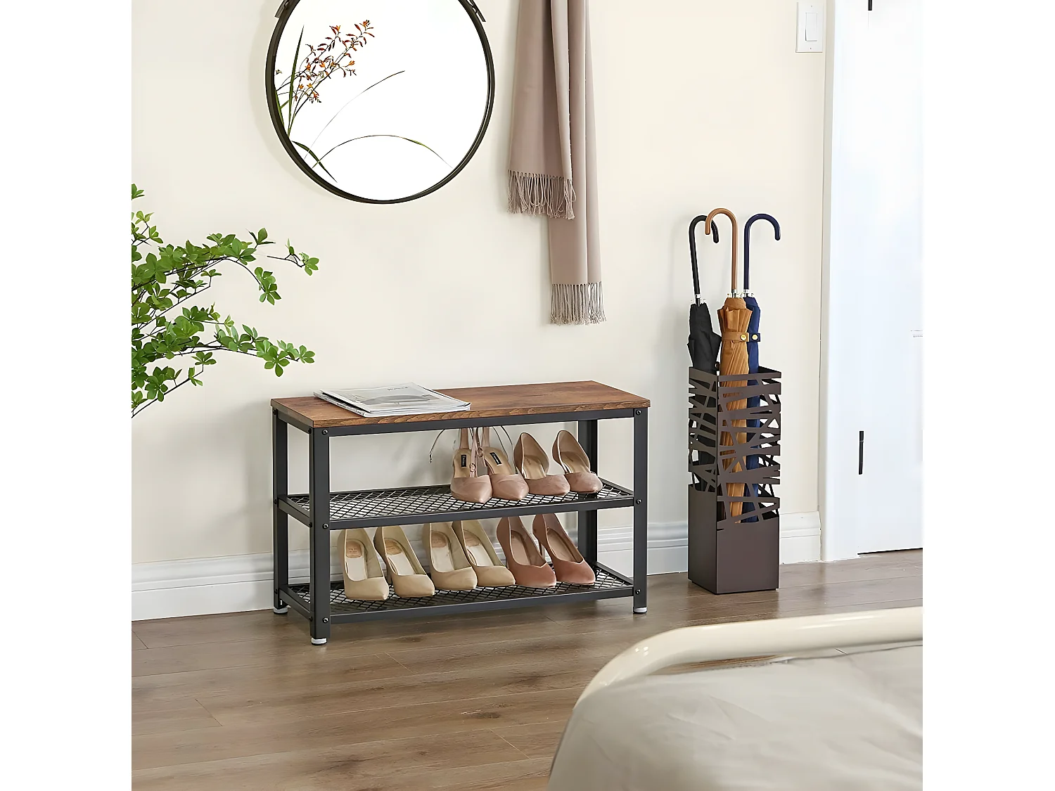 LEBER - Zapatero recibidor en Estilo industrial - 73x45x30 cm - Banco de entrada