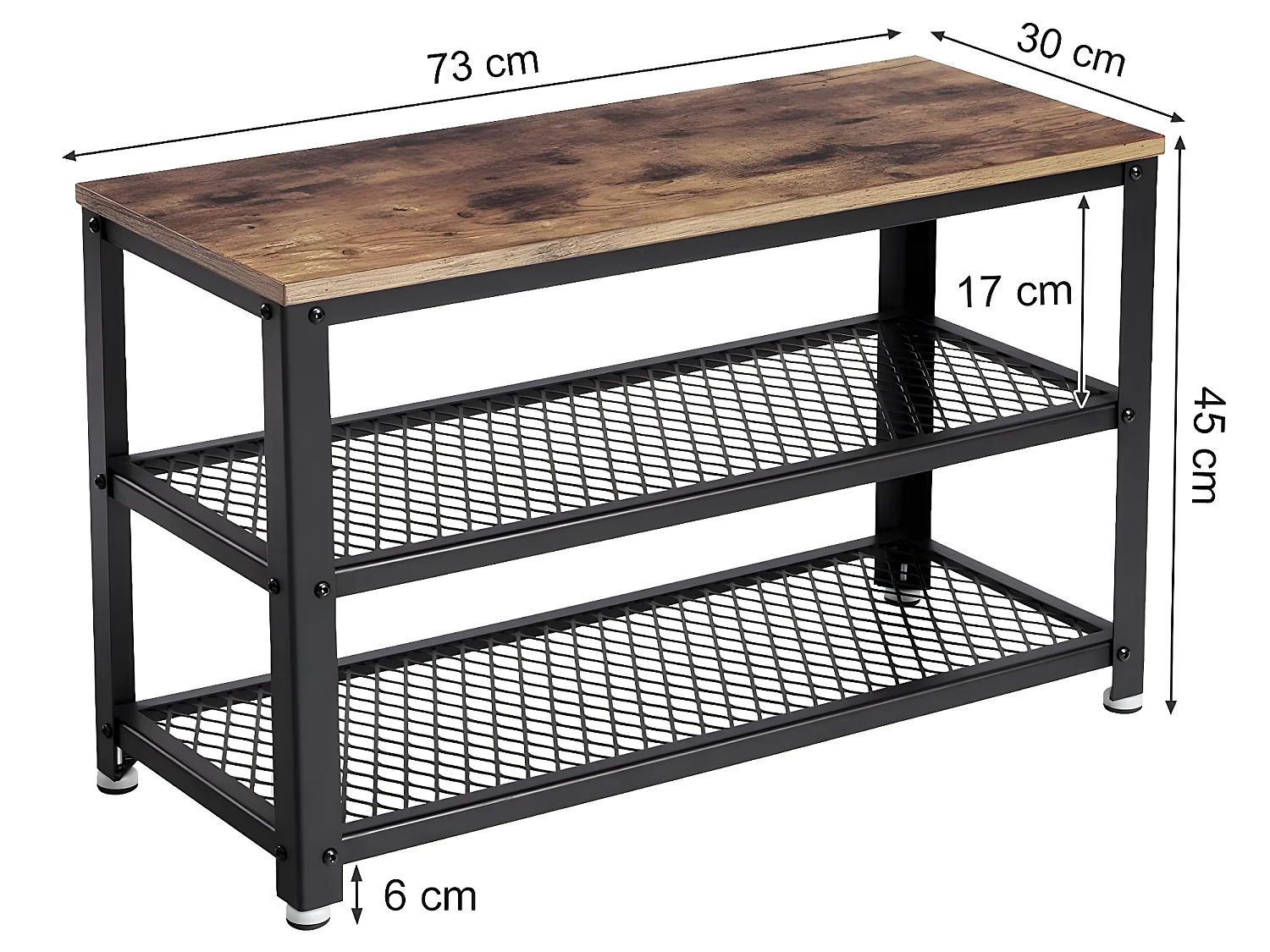 LEBER - Zapatero recibidor en Estilo industrial - 73x45x30 cm - Banco de entrada