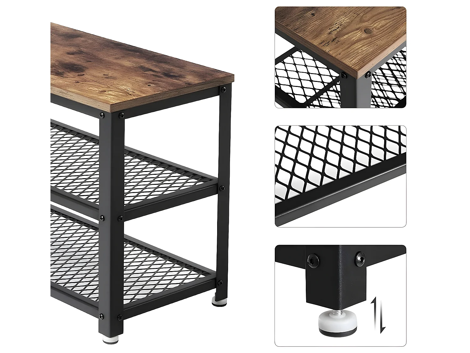 LEBER - Zapatero recibidor en Estilo industrial - 73x45x30 cm - Banco de entrada