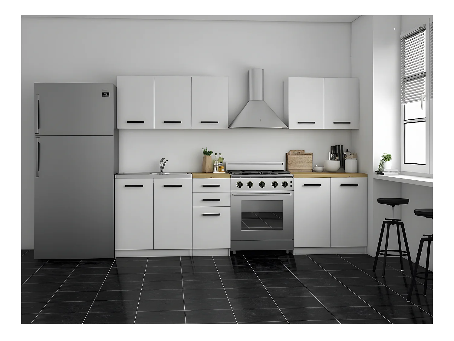 ANINE | Cuisine Complète Modulaire + Linéaire L 200 cm 6 pcs | Plan de travail INCLUS | Meubles armoires cuisine