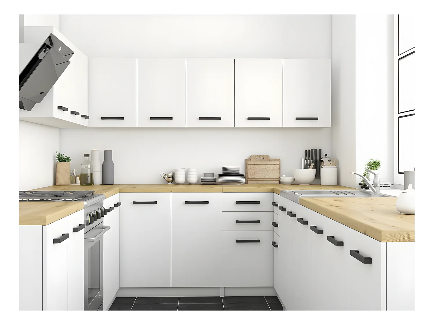 ANINE | Cuisine Complète Modulaire + Linéaire L 200 cm 6 pcs | Plan de travail INCLUS | Meubles armoires cuisine