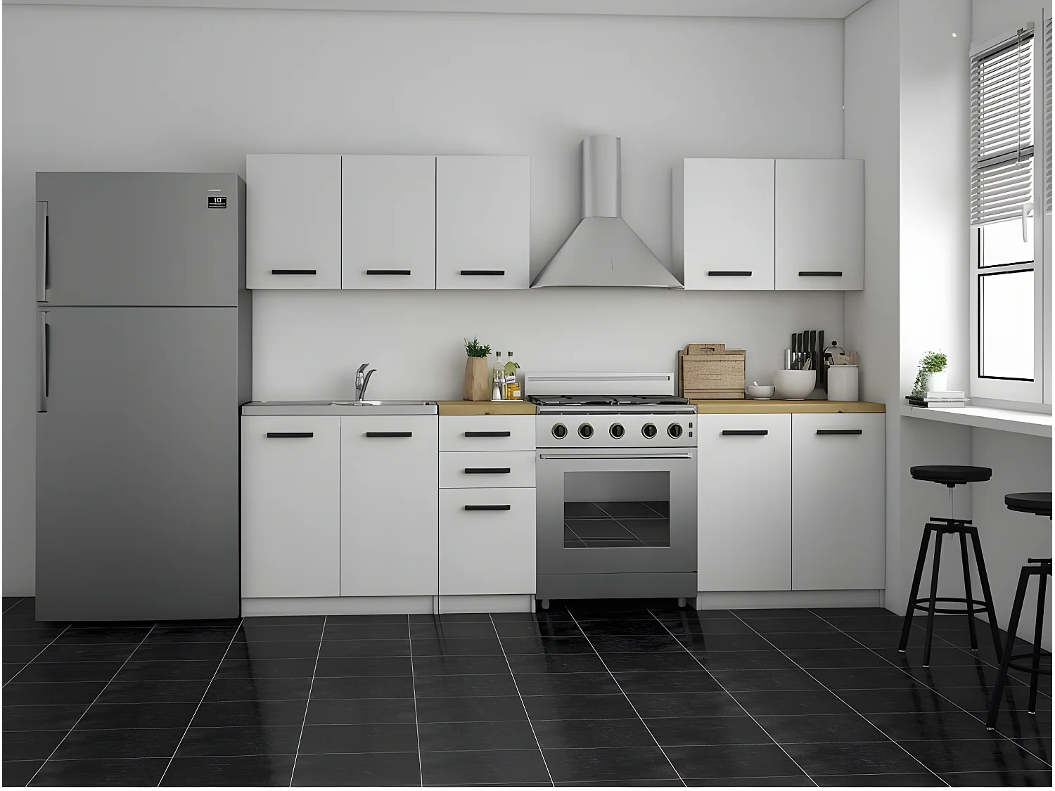 JASPE | Cocina modular + lineal completa L 200 cm 6 piezas | Encimera INCLUIDO | muebles de gabinete de cocina