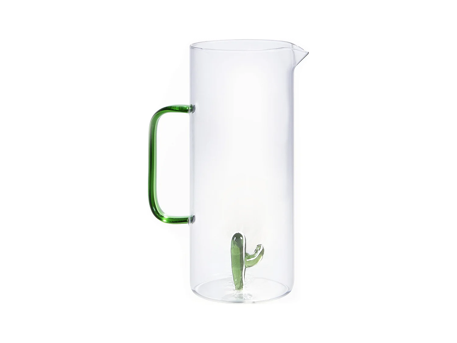 Pichet en verre avec cactus - Transparent et vert - D. 14.5 x H.24 cm - OLATA