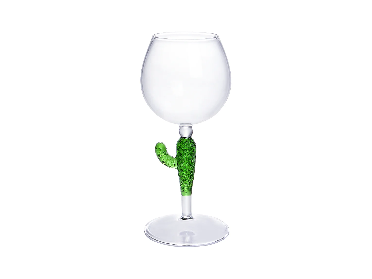 Lot de 4 verres à vin avec pieds cactus - Transparent et vert - D. 8.5  x H . 19.5  cm - GELLIF