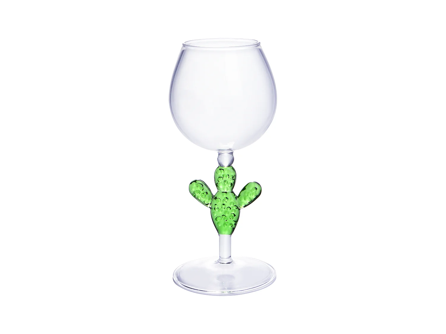 Lot de 4 verres à vin avec pieds cactus - Transparent et vert - D. 8.5  x H . 19.5  cm - GELLIF