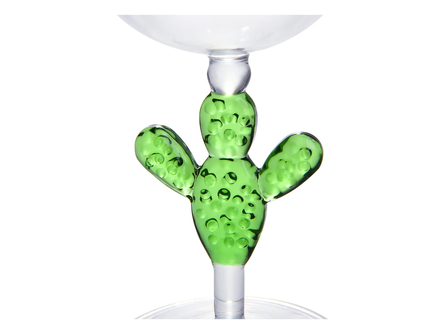 Lot de 4 verres à vin avec pieds cactus - Transparent et vert - D. 8.5  x H . 19.5  cm - GELLIF