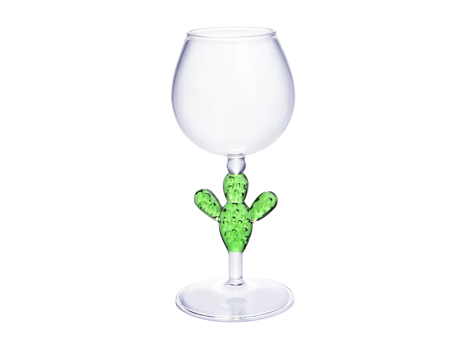 Lot de 4 verres à vin avec pieds cactus - Transparent et vert - D. 8.5  x H . 19.5  cm - GELLIF