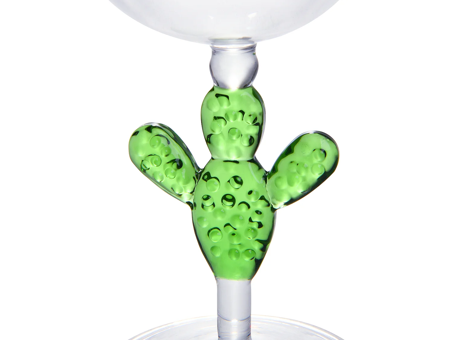 Lot de 4 verres à vin avec pieds cactus - Transparent et vert - D. 8.5  x H . 19.5  cm - GELLIF