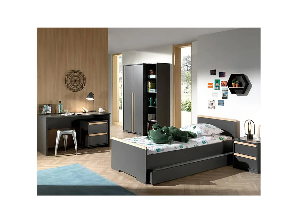 Table de Chevet 2 Tiroirs "London" 48cm Gris Anthracite