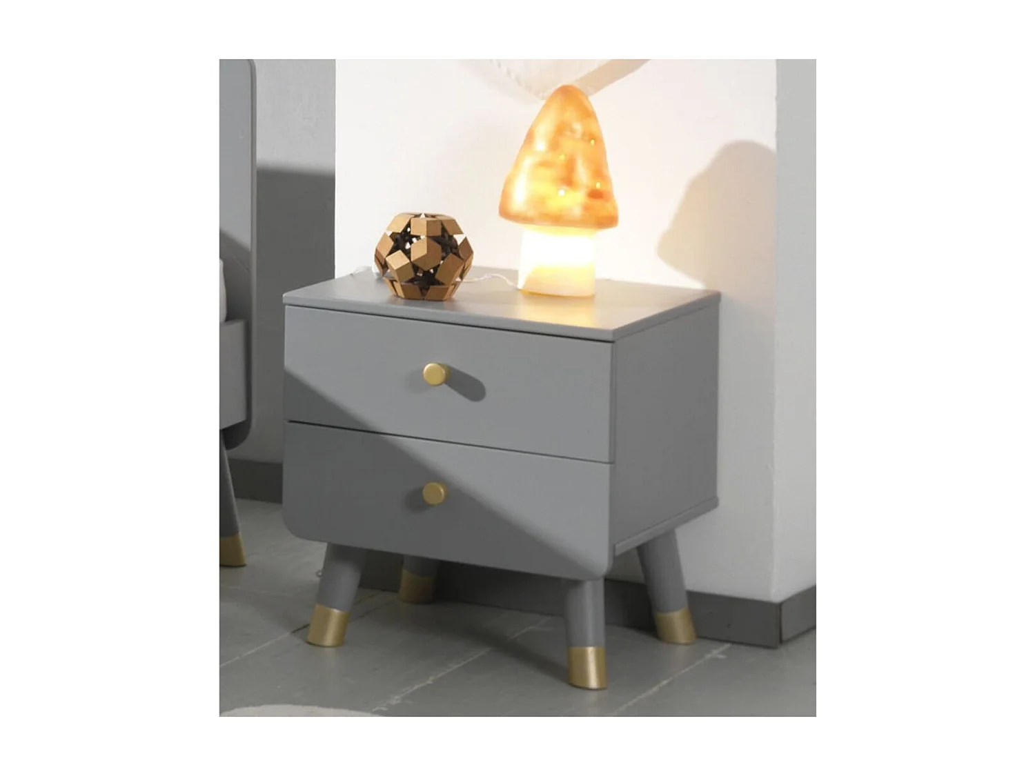Table de Chevet Enfant 2 Tiroirs "Billy" 43cm Gris