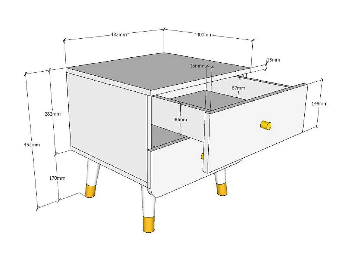 Table de Chevet Enfant 2 Tiroirs "Billy" 43cm Gris