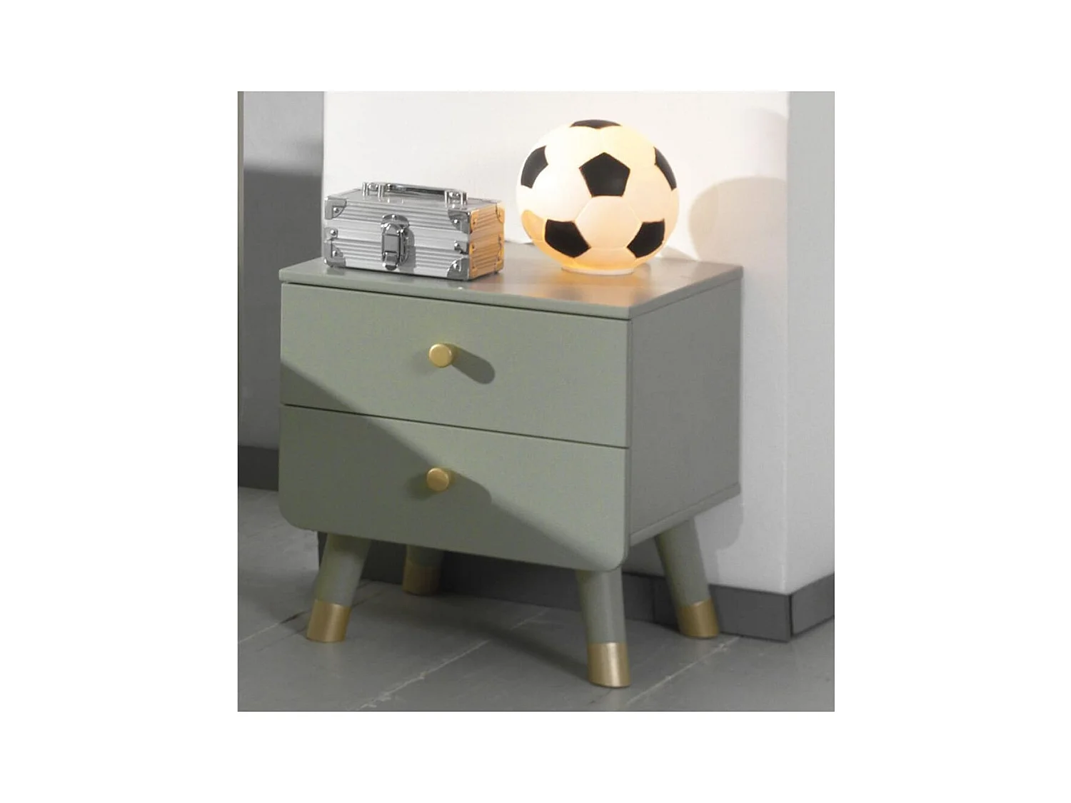 Mesita de noche Billy 2 cajones madera verde oliva