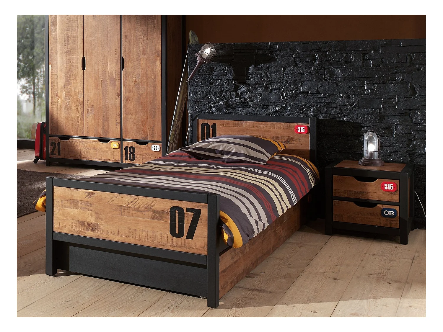 Table de Chevet Enfant "Alex" 50cm Marron & Noir