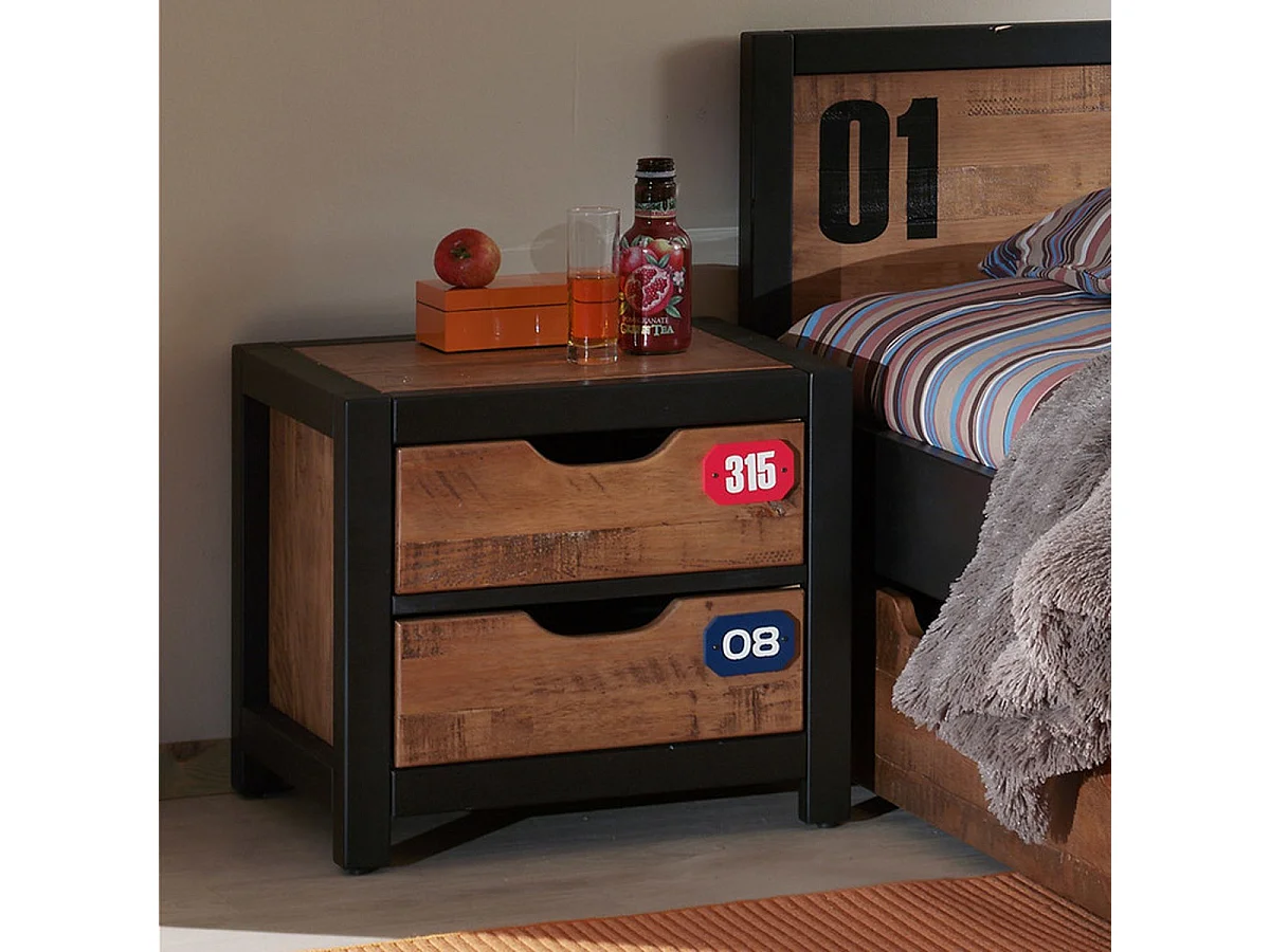 Table de Chevet Enfant "Alex" 50cm Marron & Noir