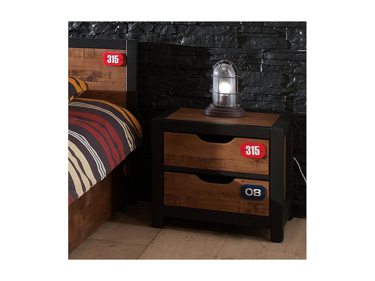 Table de Chevet Enfant "Alex" 50cm Marron & Noir