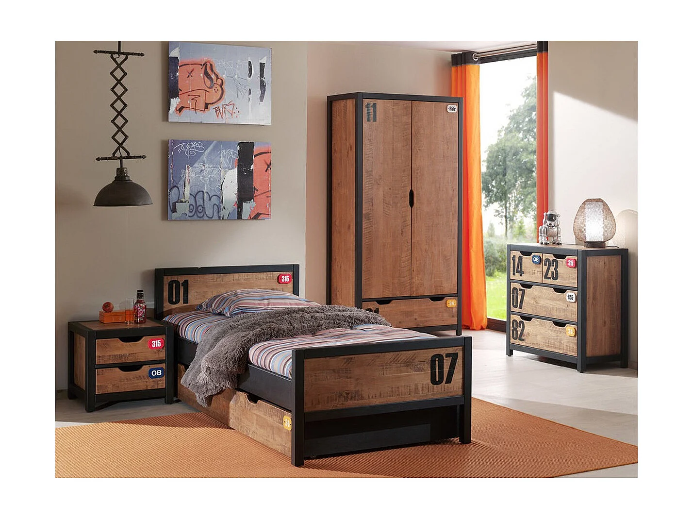 Table de Chevet Enfant "Alex" 50cm Marron & Noir