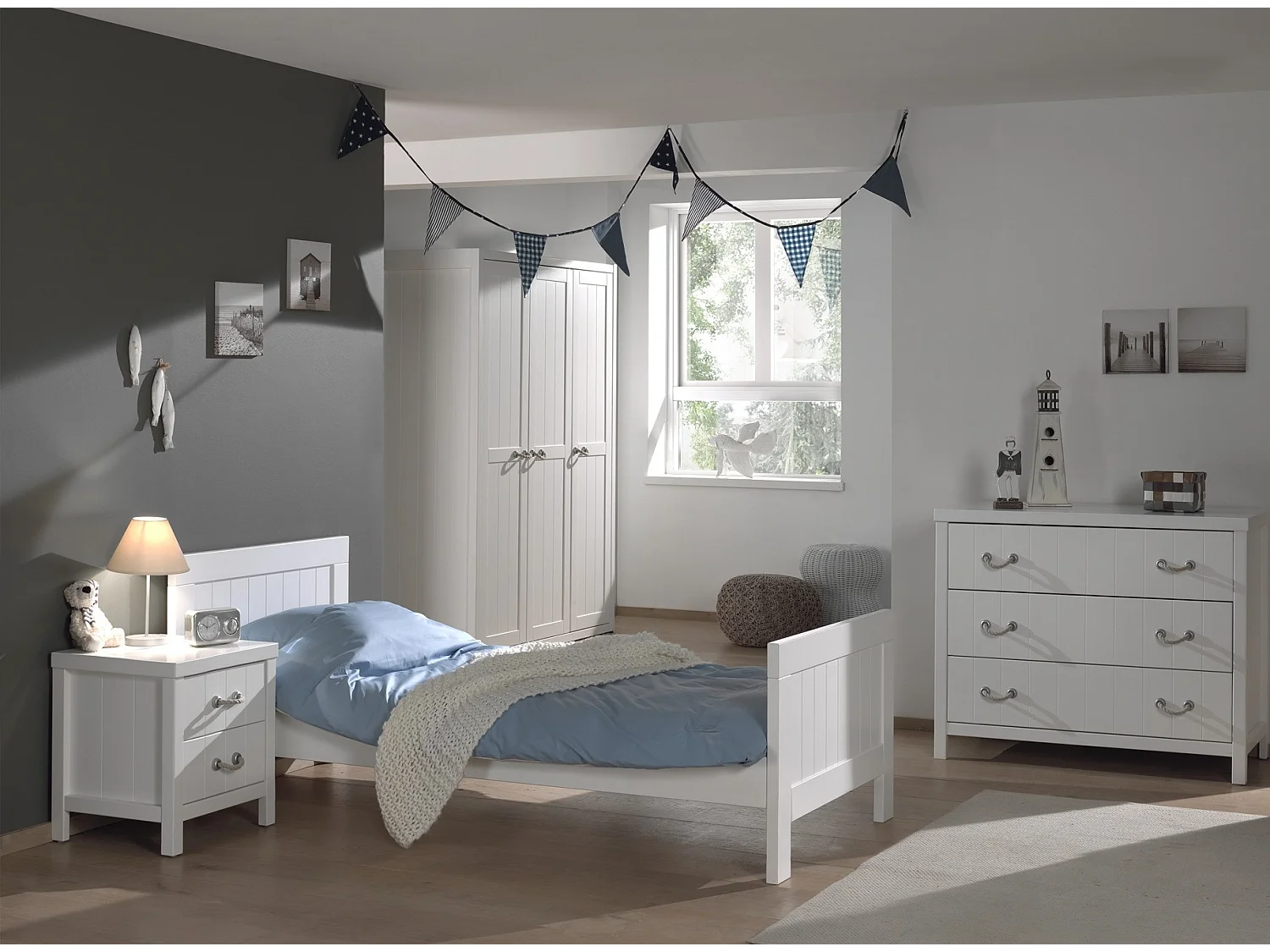 Mesita de noche Lewis 2 cajones madera blanco