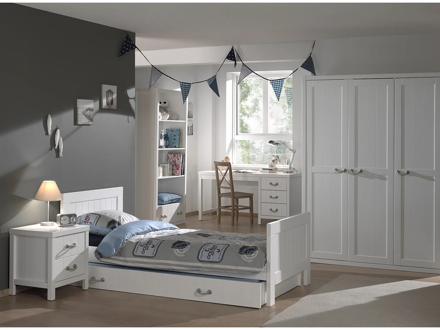 Mesita de noche Lewis 2 cajones madera blanco