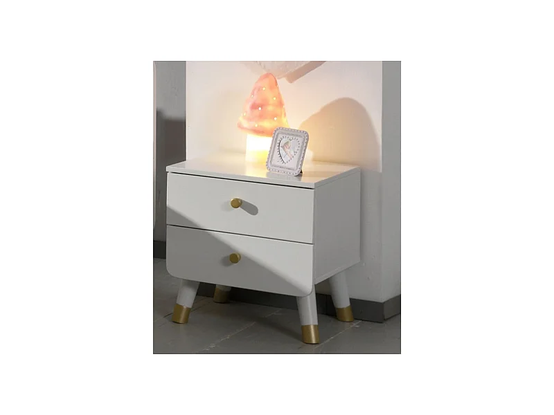 Kindernachtkastje met 2 lades in satijnwit hout Funy