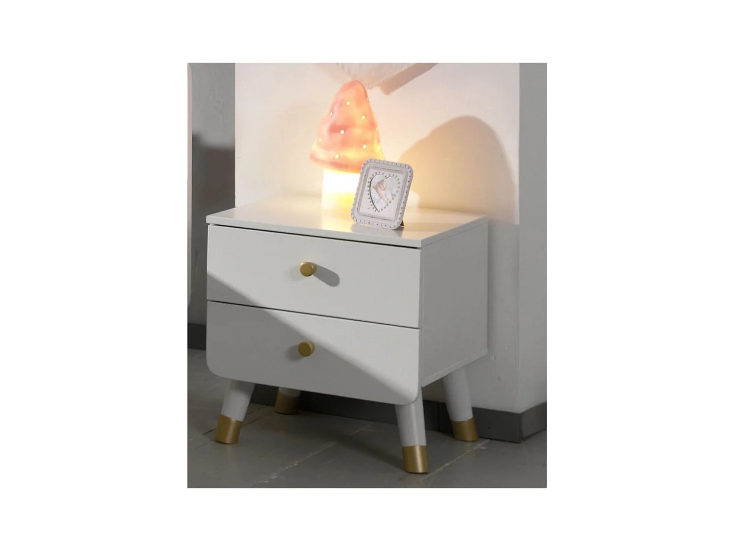 Table de Chevet Enfant 2 Tiroirs "Billy" 43cm Blanc