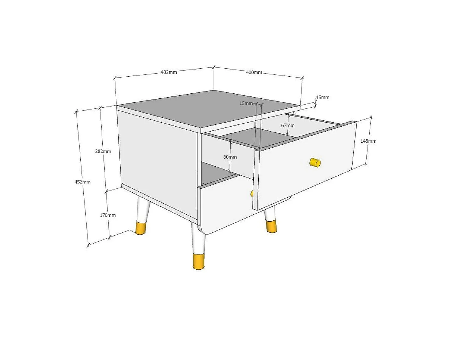 Table de Chevet Enfant 2 Tiroirs "Billy" 43cm Blanc