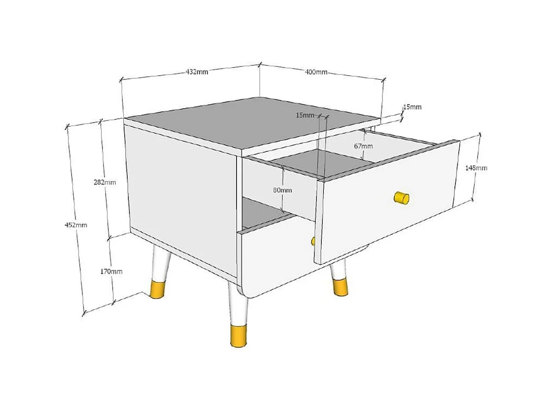 Table de Chevet Enfant 2 Tiroirs "Billy" 43cm Blanc