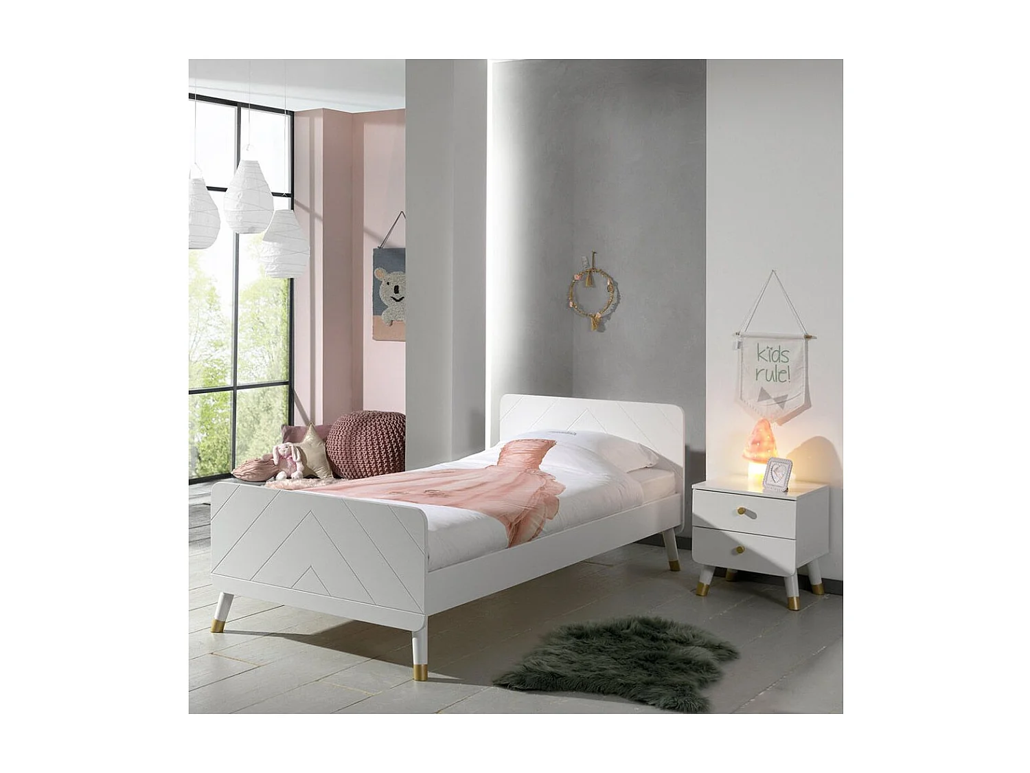 Table de Chevet Enfant 2 Tiroirs "Billy" 43cm Blanc