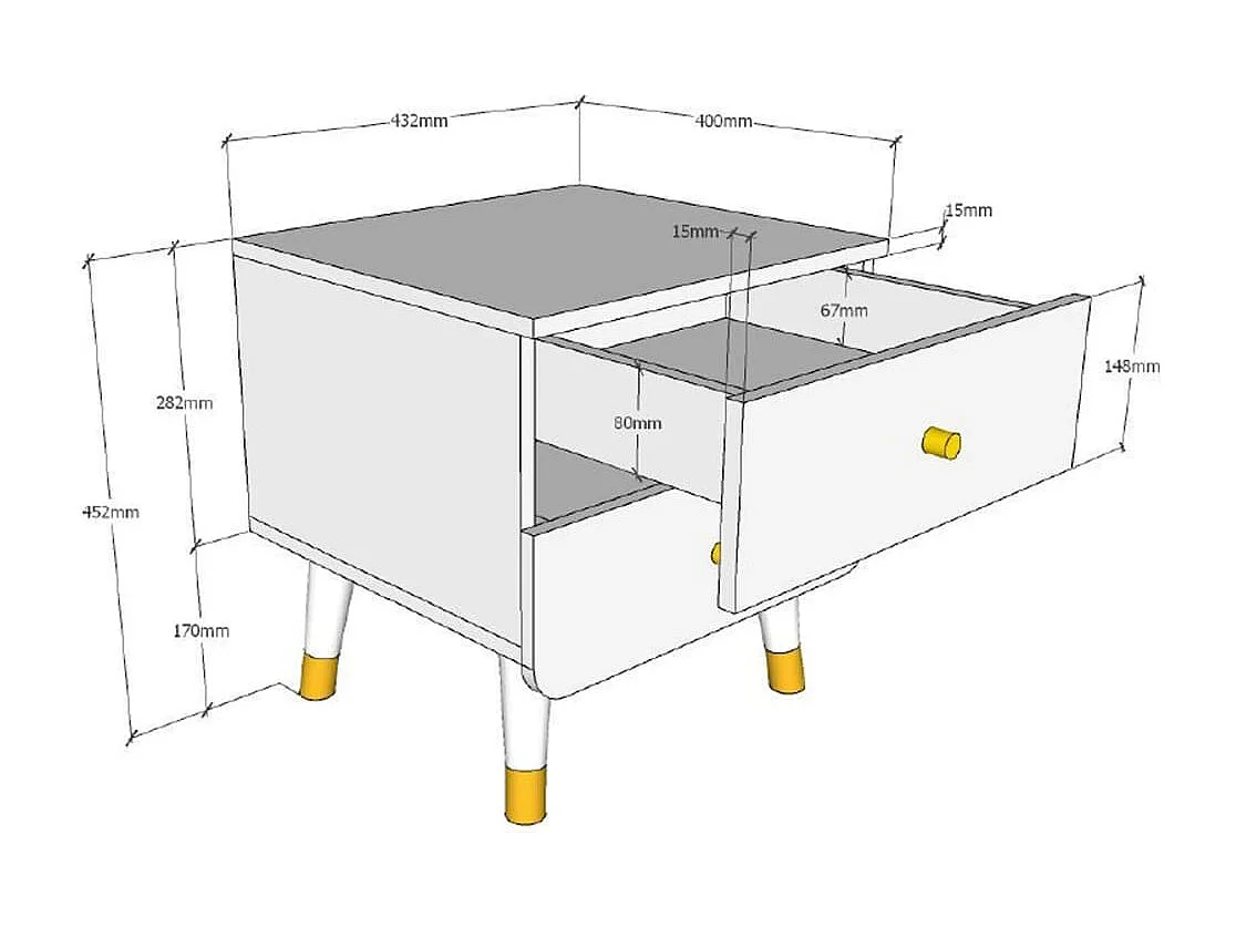 Table de Chevet Enfant 2 Tiroirs "Billy" 43cm Blanc