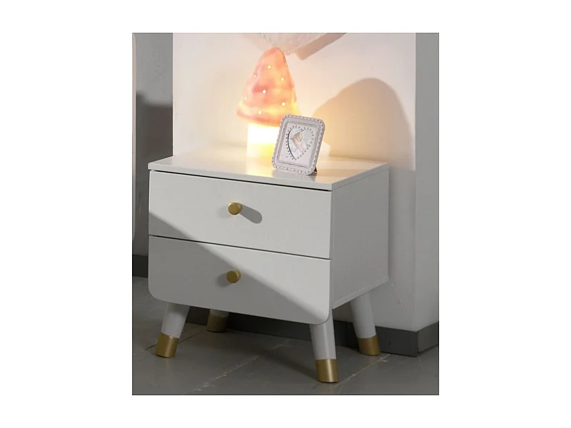 Table de Chevet Enfant 2 Tiroirs "Billy" 43cm Blanc