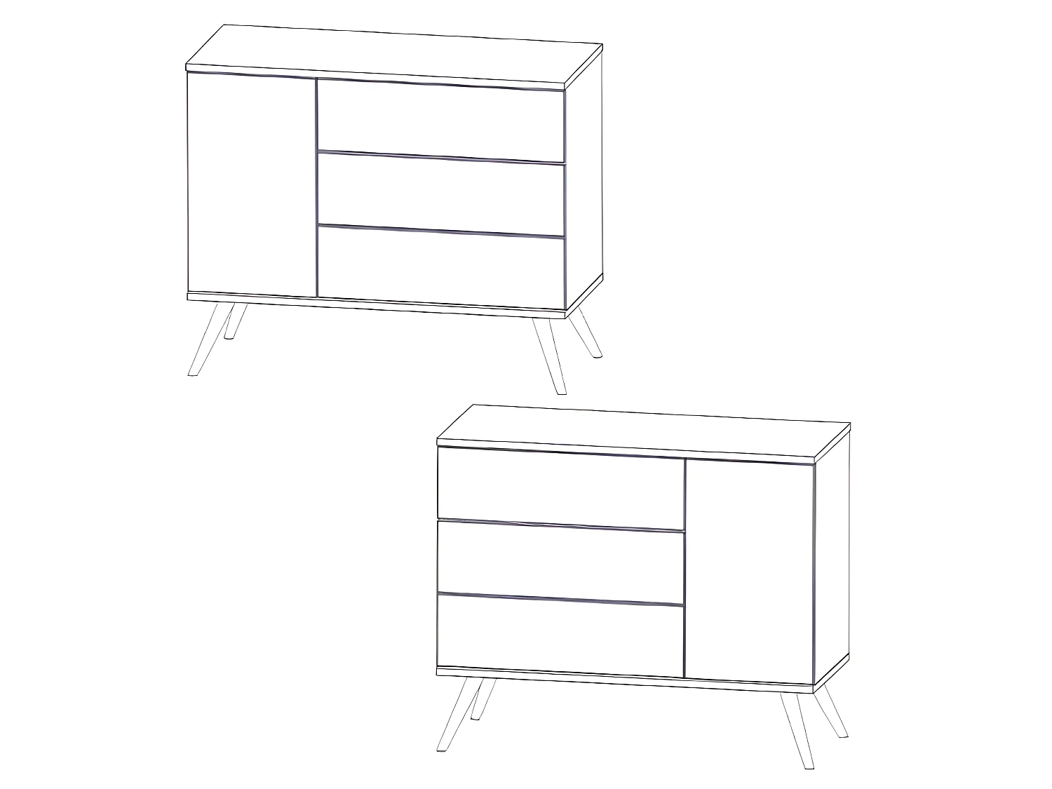 Commode 3 tiroirs 1 porte Seventies Blanc et bois