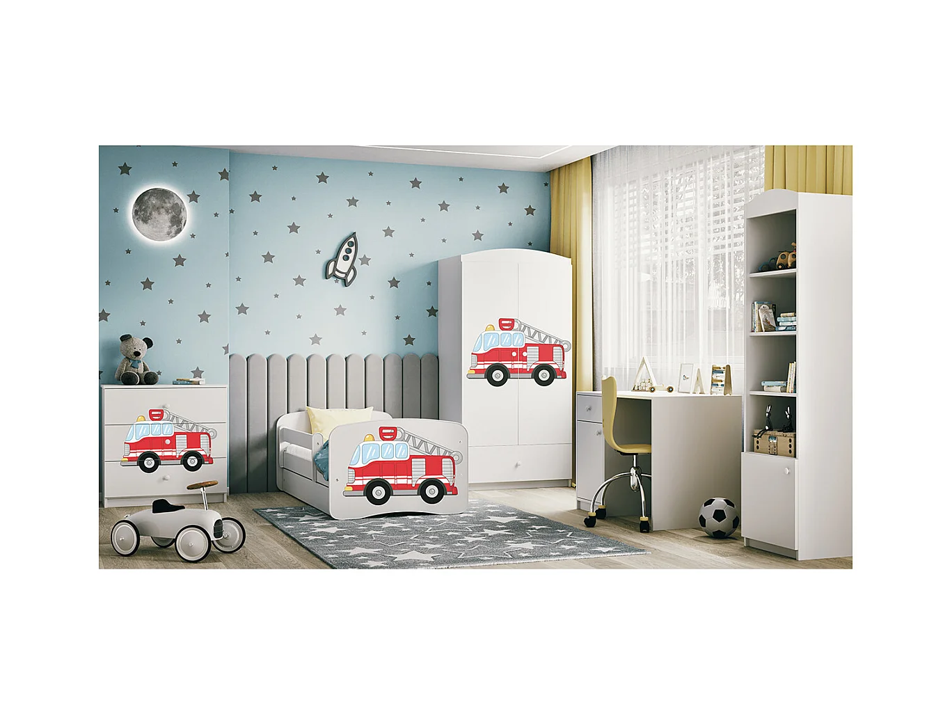 Kommode mit 3 Schubladen Kocot Kids Babydream Feuerwehr - Weiß