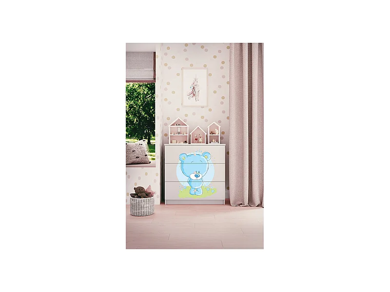 Kommode mit 3 Schubladen Kocot Kids Babydream Bär blau - Weiß
