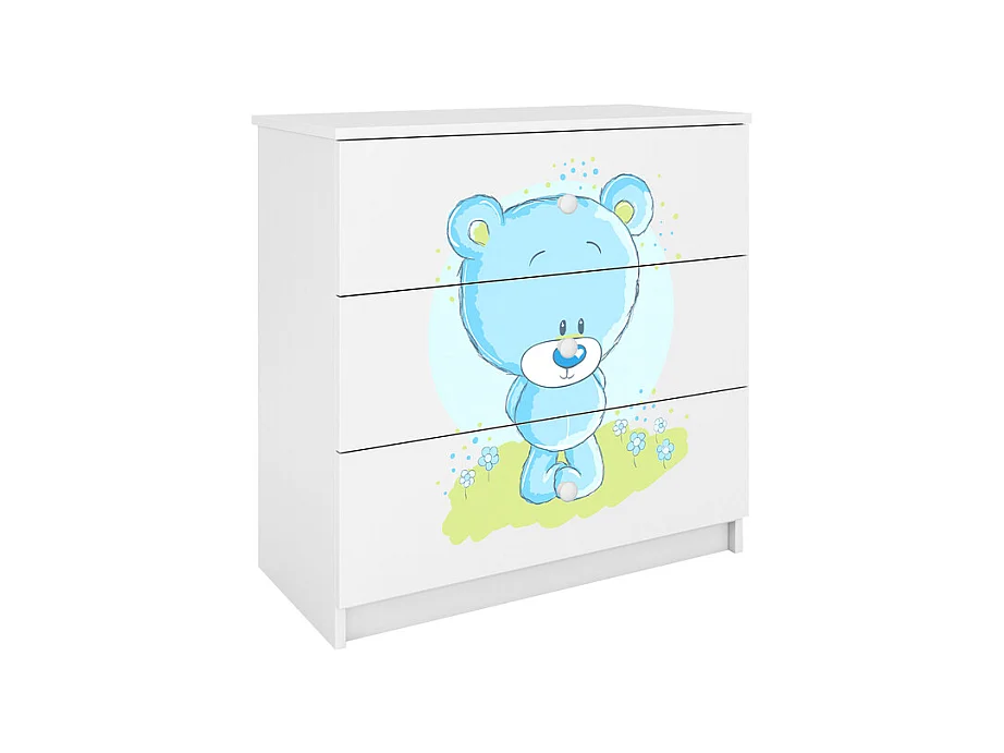 Kommode mit 3 Schubladen Kocot Kids Babydream Bär blau - Weiß