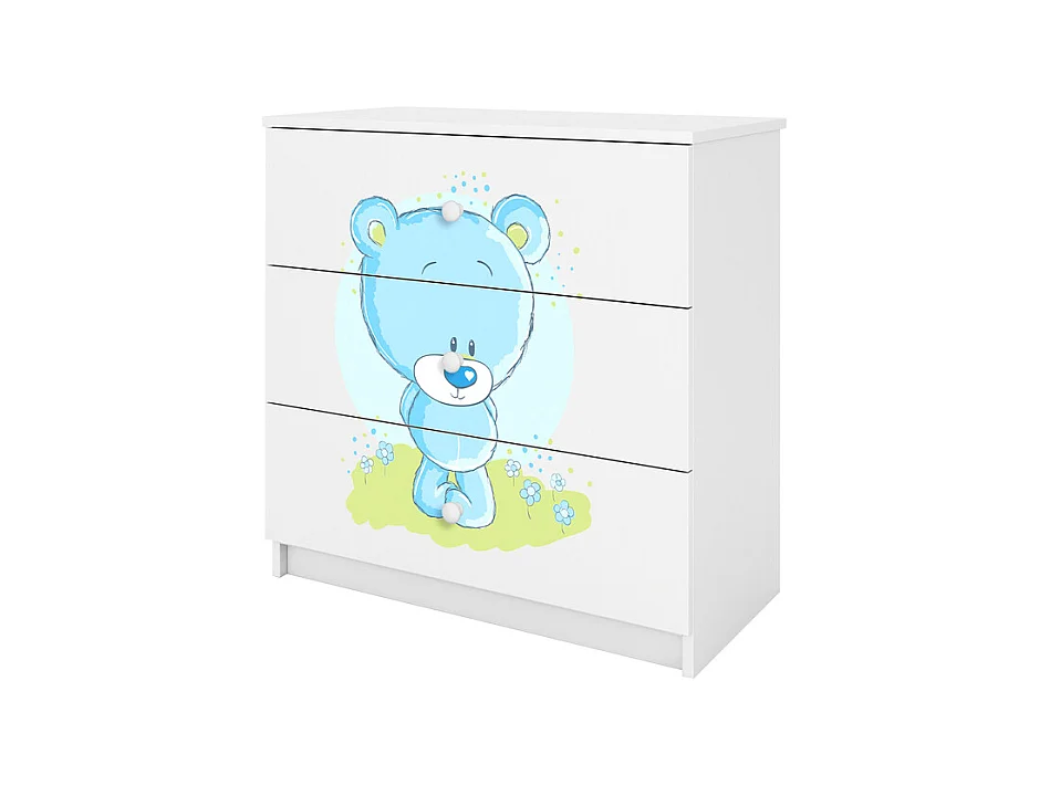 Kommode mit 3 Schubladen Kocot Kids Babydream Bär blau - Weiß