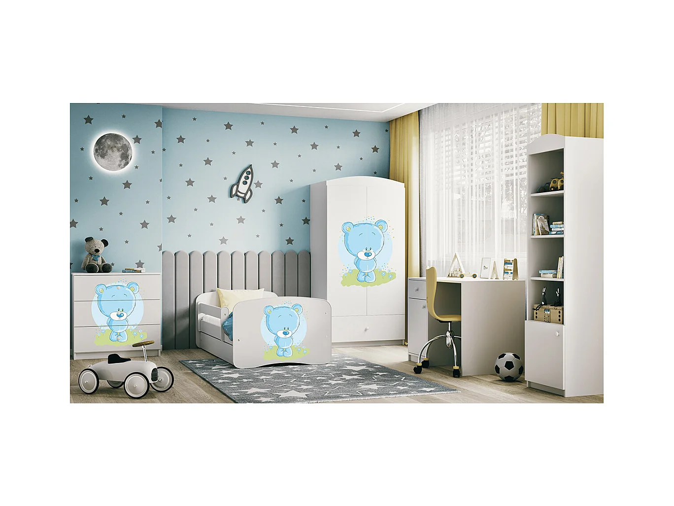 Kommode mit 3 Schubladen Kocot Kids Babydream Bär blau - Weiß
