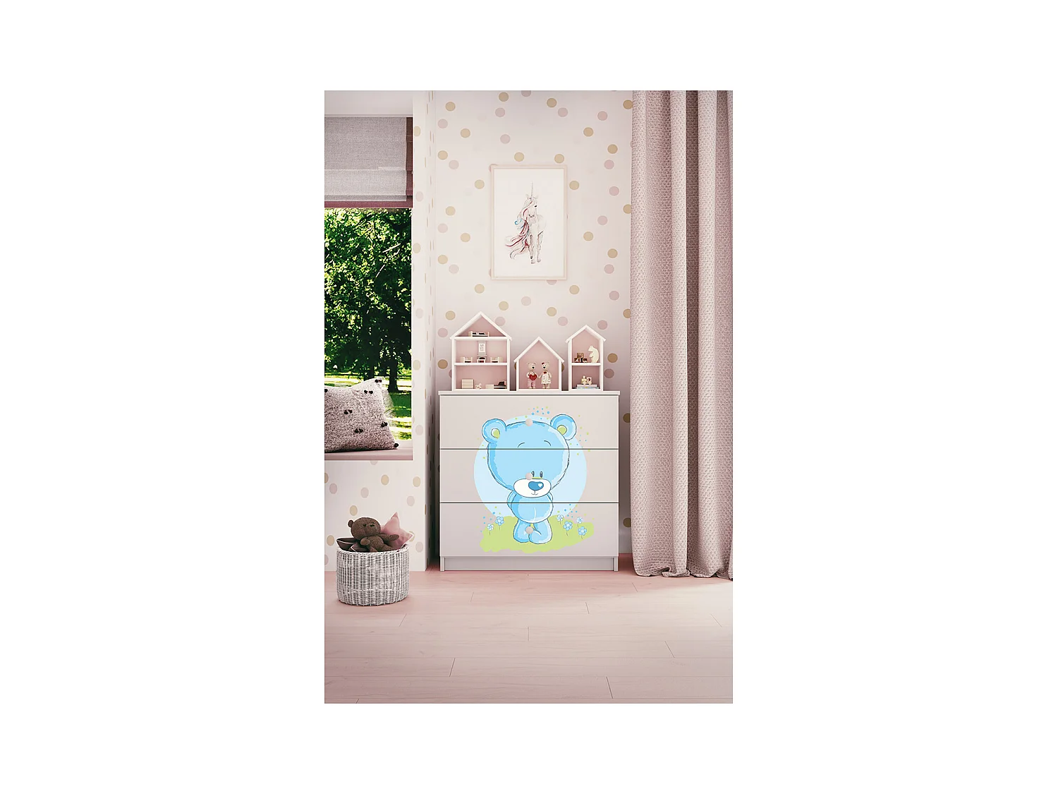 Commode met 3 laden Kocot Kids Babydream Blue Bear - Wit