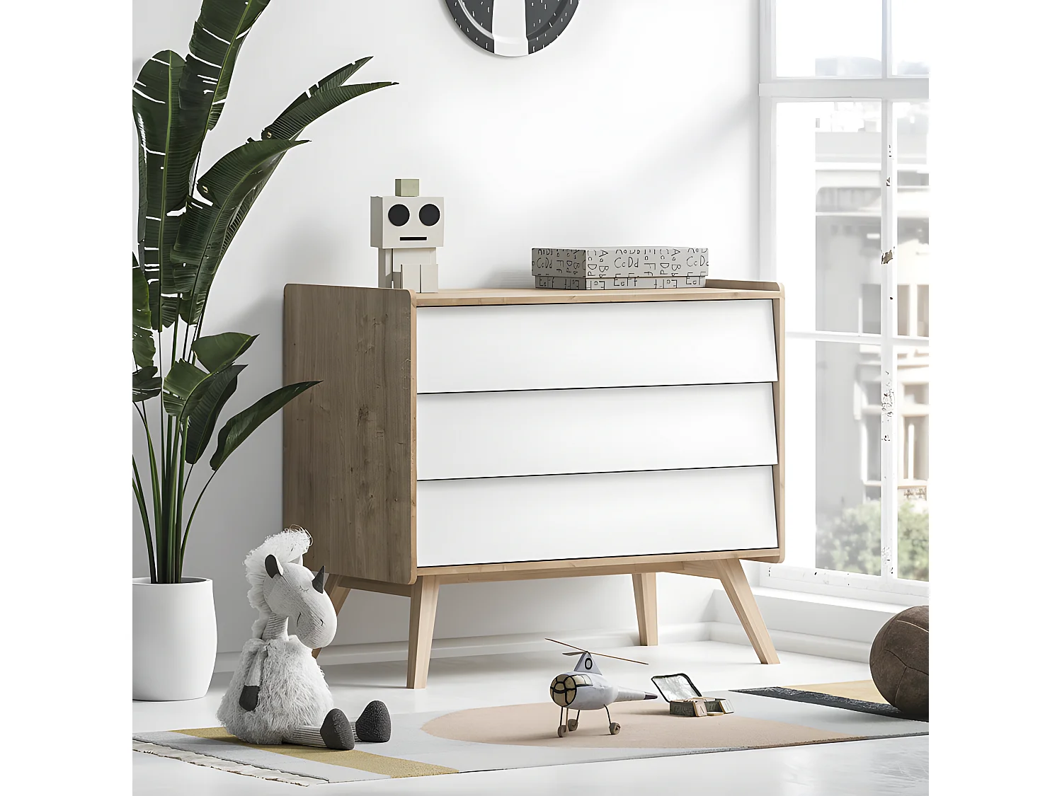 Commode 3 tiroirs Vintage Bois Blanc