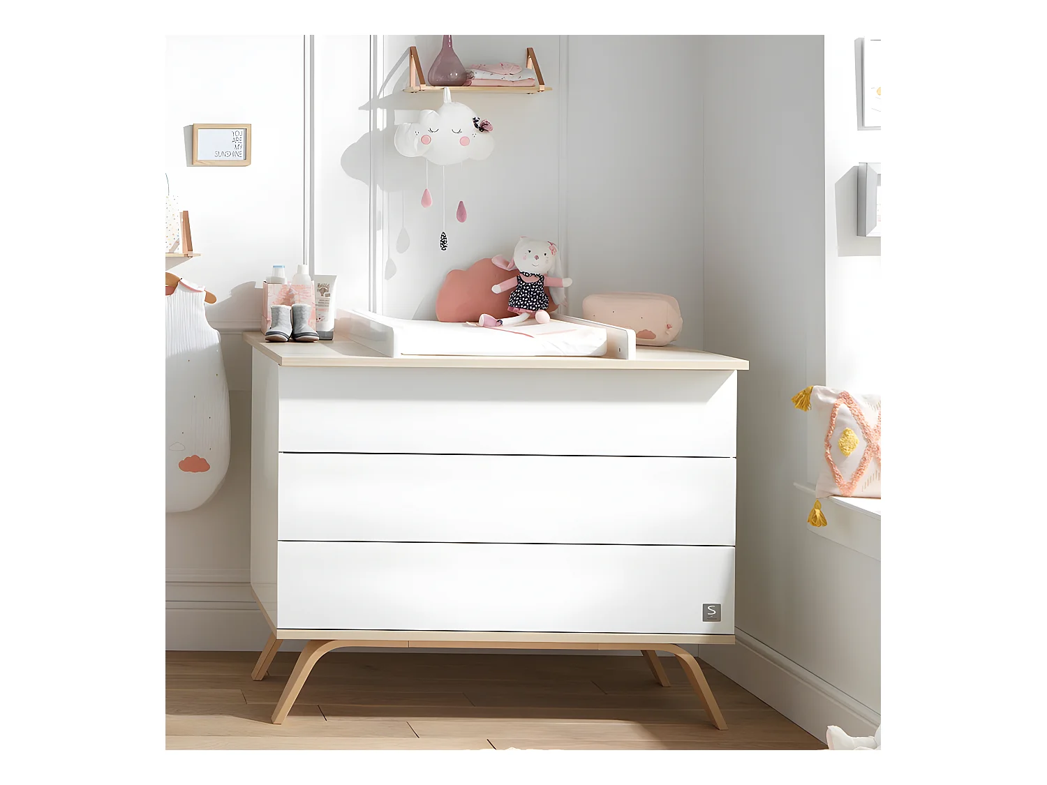 Plan à langer pour grande commode Serena Blanc et bois