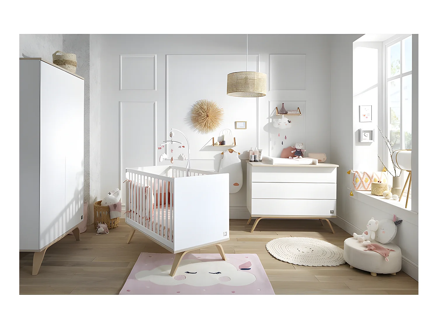 Plan à langer pour grande commode Serena Blanc et bois