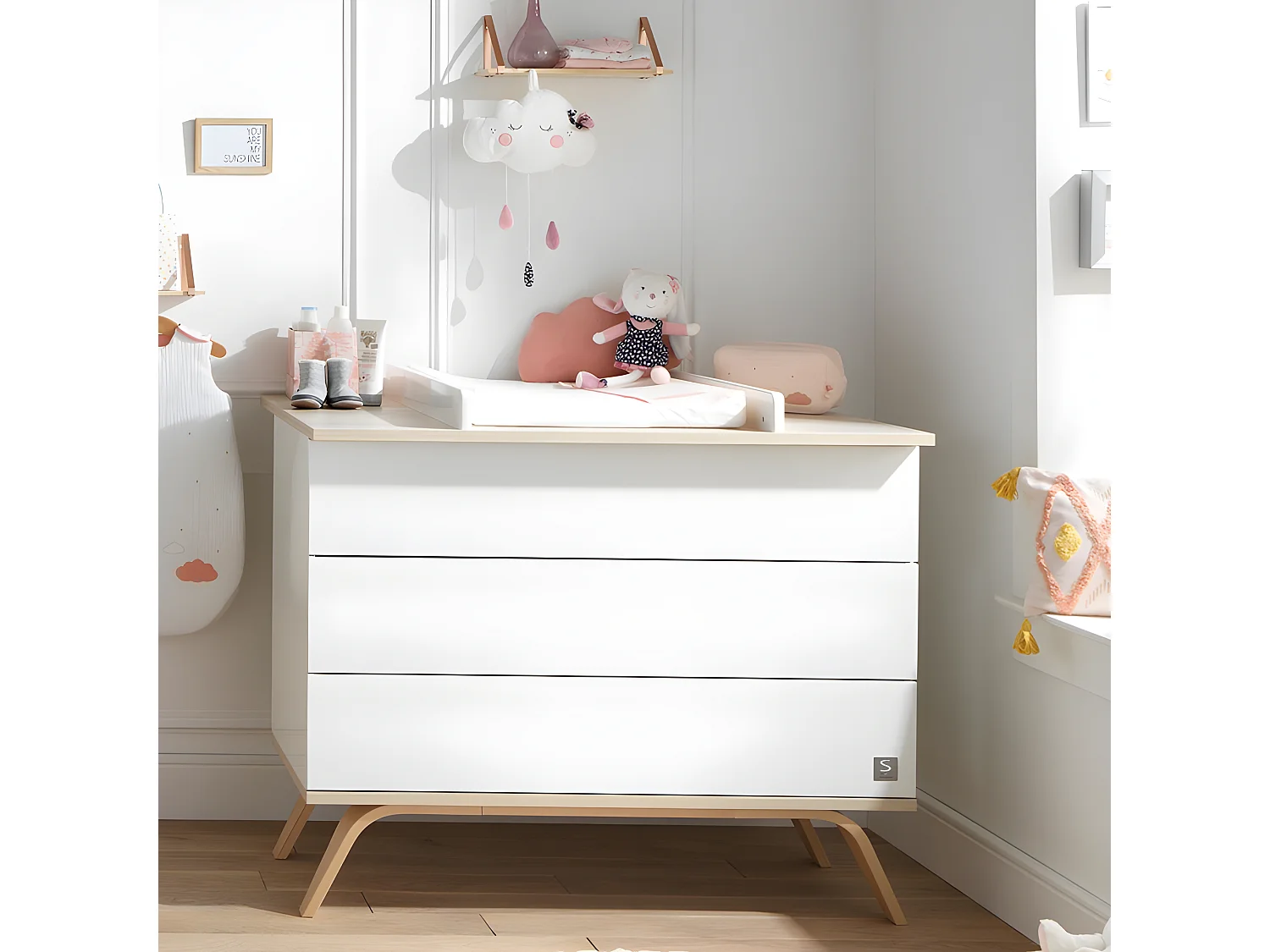 Plan à langer pour grande commode Serena Blanc et bois